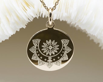 mandala necklace • pendentif MANDALA CELESTE 17mm • yoga necklace • bijou YOGA • Sun moon necklace • celestial jewelry necklace • yoga gifts