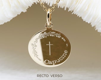 baptism baby • médaille de baptême fille 17mm • baptism gift • baptism jewelry • baptism necklace • baptism cross • christening gifts •