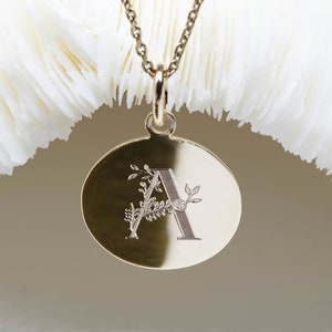 Civil baptism medal • FLORAL ALPHABET pendant 17mm • letter jewel • initial necklace • First name letter necklace • initial necklace