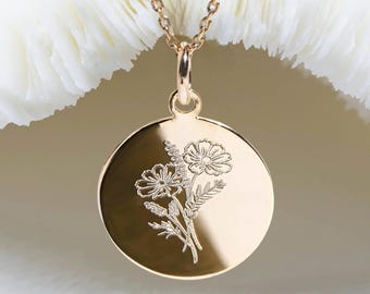 birth month flower jewelry • pendentif fleur de naissance plaqué or • birth flower charm • birth flower gift • birth month flower necklace