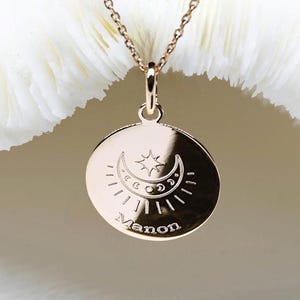yoga necklace • Moon necklace • RISING WOMAN medal 17mm • celestial jewelry • celestial necklace • yoga gift jewelry • moon jewelry