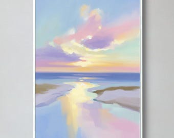 Pastel Beach Wall Art: Original Painting, Framed Canvas Print