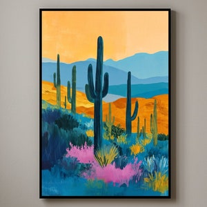 Southwestern Cactus Art, Mid Century Desert Cactus Print, Abstract Desert Print, Framed Wall Art