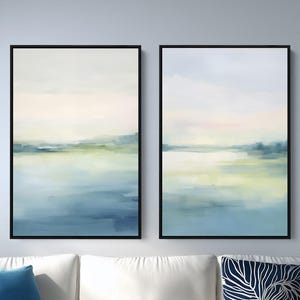 Blue Green Abstract Wall Art Framed - SET OF 2 Canvas Prints - Etsy