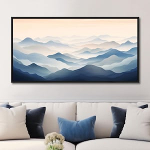 Blue Mountain Wall Art - Framed Canvas Art, Abstract Landscape Art Print, Large Mountain Wall Art, Modern Home Decor