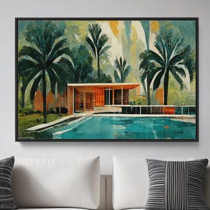 Mid Century Modern Wall Art - Framed Canvas Print, Mid Century House Print, Eames Era, Retro Art Print, Canvas Wall Decor