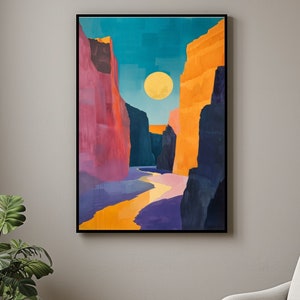 Southwestern Wall Art, Cactus Desert Landscape, Abstract WalL Art, Boho Decor, Mid-Century Modern Canvas Art