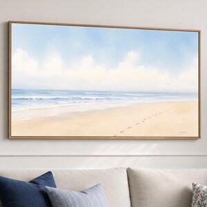 Coastal Wall Art, Panoramic Beach Print, Framed Art Print | Footprints