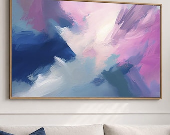 Framed Abstract Wall Art, Pink Blue Painting, Statement Wall Decor