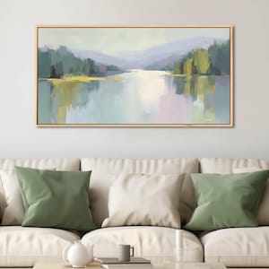 Modern Artwork - Canvas Art Framed, Panoramic Art 24x48 | Olive Green Painting