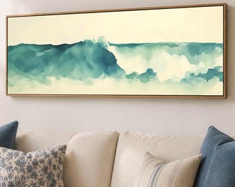 Ocean Wall Art, Coastal Wall Decor, Panoramic Wall Art | Watercolor Wave