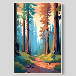 Redwood Forest Art Print: Mid Century Modern Nature Painting