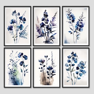 Wildflowers Set of 6 Framed Art Prints, Watercolor Botanical Prints, Watercolor Paintings, Farmhouse Wall Decor