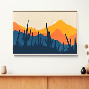 Southwestern Art Canvas Wall Art Framed, Desert Print, Southwestern Decor, Mid Century Modern Cactus Print