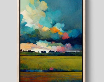 Large Watercolor Painting, Texas Canvas Wall Art Framed, Colorful Art Print, Modern Wall Decor, Grasslands Art