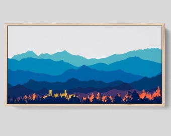 Denver Canvas Wall Art, Colorado Wall Art Framed, Mountain Print, Panoramic Painting, Extra Large Print, Modern Abstract Art