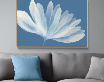 Abstrakte Blumen Wand Kunst | Weisse Blume auf Blau