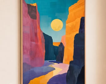 Southwestern Desert Canvas Art: Mid-Century Modern Abstract Print (36x48)