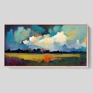 Country Landscape Art - Framed Canvas Print, Texas Watercolor Painting, Prairie Landscape Painting, Farmhouse Decor