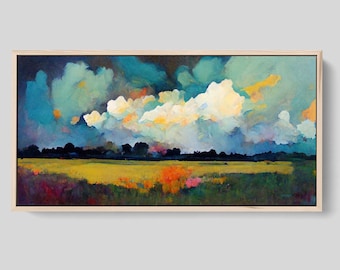Country Landscape Art - Framed Canvas Print, Texas Watercolor Painting, Prairie Landscape Painting, Farmhouse Decor