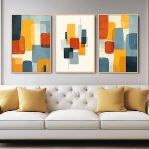 Abstract Wall Art - Set of 3 Framed Prints, Mid Century Modern Canvas Art, Modern Wall Decor 24x36