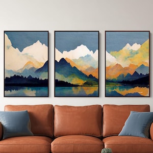 Set of 3 Wall Art Prints: Framed Mountain Art, Large Canvas Prints, Modern Wall Decor
