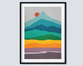Mid Century Modern Art Print, Abstract Mountain Wall Art, Framed Wall Art, Scandinavian Print, Large Poster, Modern Wall Decor