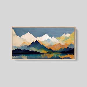 Mountain Artwork, Framed Wall Art, Large Watercolor Painting, Panoramic Mountain Print, Modern Landscape Art, Original Art