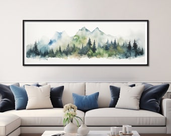 Emerald Forest Watercolor Canvas Art, Abstract Landscape Painting, Large Canvas Wall Art, Green Wall Decor, Framed Wall Art