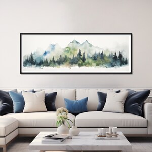 Emerald Forest Watercolor Canvas Art, Abstract Landscape Painting, Large Canvas Wall Art, Green Wall Decor, Framed Wall Art