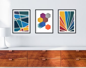 Colorful Abstract Wall Art, 3 Piece Wall Decor, Color Block Prints, Abstract Art Set, Contemporary Art