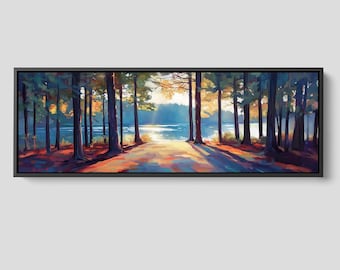 Summer Lake Print - Framed Canvas Art, Panoramic Wall Art, Modern Home Decor, Framed Wall Art