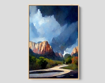 Zion National Park Print, Large Canvas Art, Landscape Art, Landscape Painting, Modern Canvas Print, Original Art