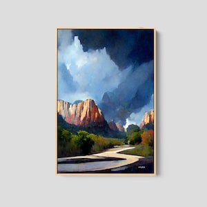 Impresión del Parque Nacional Zion, Arte paisajístico, Póster de viaje, Pintura de paisaje, Impresión de Utah, Arte en lienzo grande, Arte original, Decoración natural impresa