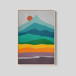 Mid Century Modern Wall Art Framed, Abstract Mountain Wall Art, Framed Wall Art, Scandinavian Print, Large Canvas Art image 1