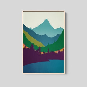 Mid Century Modern Canvas Art Print, Modern Abstract Art, Blue Green Mountain Valley, Mountain Artwork