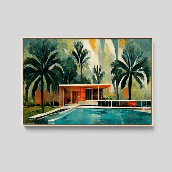 Mid Century Modern Wall Art, Mid Century House Print, Eames Era, Retro Art Print, Canvas Wall Decor