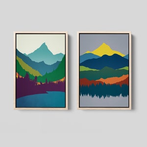 Mid Century Modern Canvas Art, 2 Piece Framed Prints, Framed Wall Art, Pacific Northwest, Scandinavian Decor, Minimalist Artwork