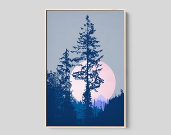 Moon Print Bedroom Wall Art, Canvas Print, Framed Bedroom Wall Decor, Full Moon Art Print, Forest Art, Original Artwork