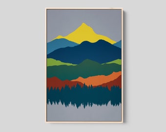 Mount Hood Canvas Art Print, Framed Wall Art, Abstract Landscape Print, Minimalist Artwork, Mid Century Decor, Pacific Northwest