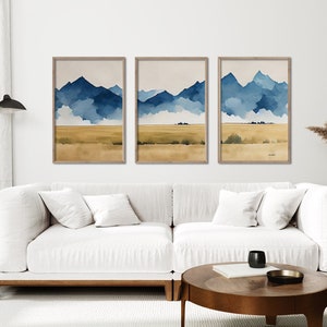 Framed Watercolor Mountain Print Set, Large 3 Piece Wall Art, Watercolor Paintings, Modern Home Decor, Original Art