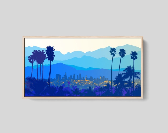 Los Angeles Canvas Wall Art Print, Framed Canvas Art, LA Skyline Print, Original Artwork, Panoramic California Art