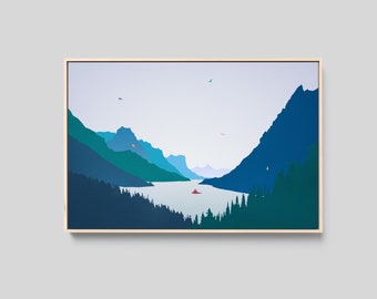 Saint Mary Lake Print, National Park Art, Peaceful Landscape Art, Rocky Mountain Art, Mountain Print, Large Print or Canvas