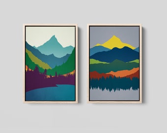 Mid Century Modern Canvas Art, 2 Piece Framed Prints, Framed Wall Art, Pacific Northwest, Scandinavian Decor, Minimalist Artwork