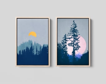 Nature Bedroom Wall Art Set, 2 Piece Wall Art, Framed Canvas Art, Forest Print Set, Modern Landscape, Contemporary Artwork