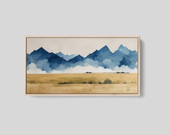 Minimalist Watercolor Painting, Canvas Wall Art, Framed Panoramic Print, Mountain Artwork, Watercolor Print