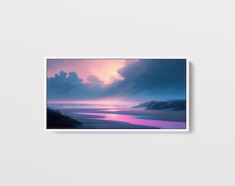 Beach Sunset Oil Painting on Canvas, Landscape Print, Coastal Wall Decor, Large Wall Art