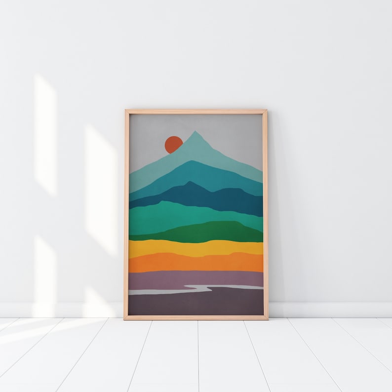Mid Century Modern Wall Art Framed, Abstract Mountain Wall Art, Framed Wall Art, Scandinavian Print, Large Canvas Art image 6