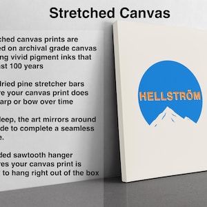 a canvas with a picture of a mountain and the words hellstorm printed on it