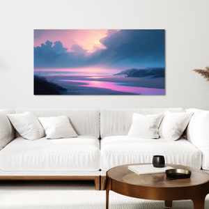 Beach Sunset Oil Painting on Canvas, Landscape Print, Coastal Wall Decor, Large Wall Art image 2